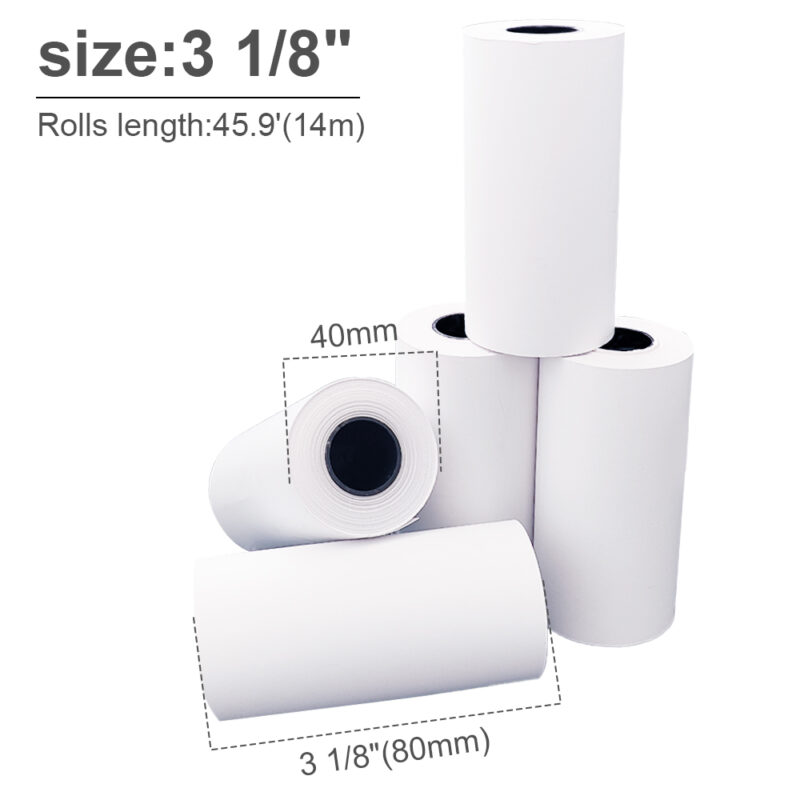 Thermal Paper (50 Rolls), dedicated receipt paper for Sunmi P3 Mix, size 80mm X Ø40mm, 3.125" (80mm), 45.9 feet (14m), Diameter (40mm) - Image 2